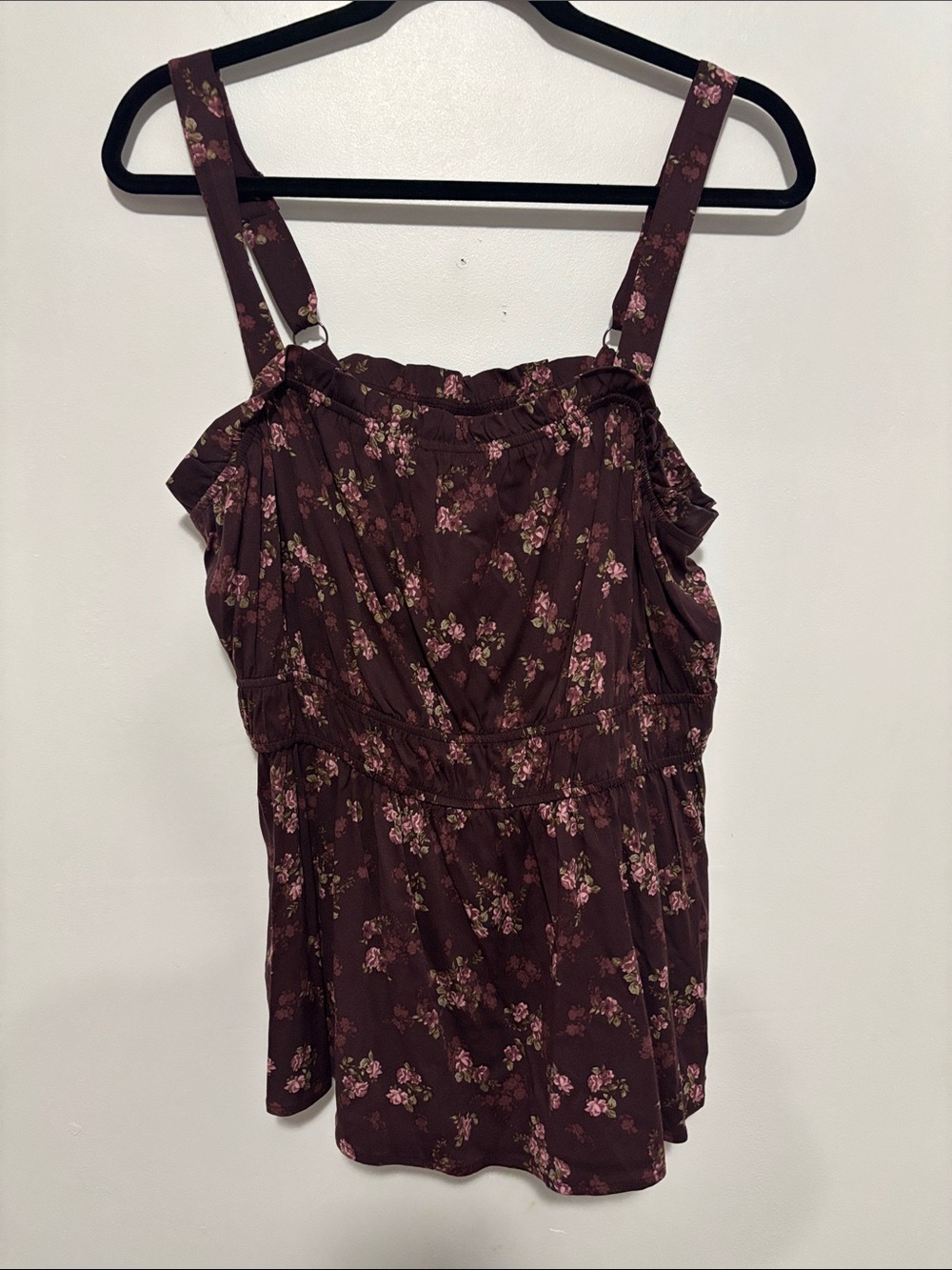 Torrid Burgundy Floral Smocked Empire Waist Cami Tank Top Size 0 (L)